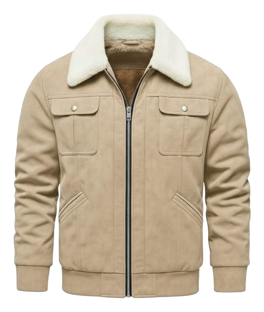 Blaq Fashion Men Faux Suede Bomber Jacket - Fur Collar