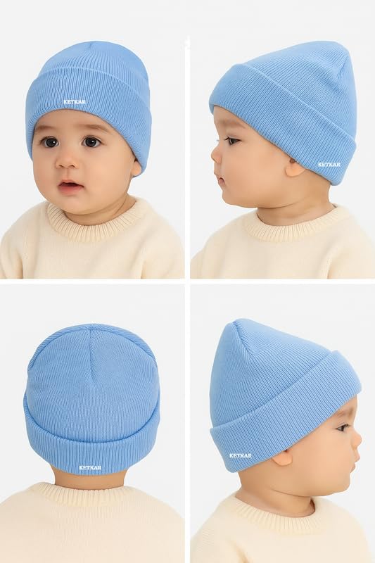 KETKAR Kids Woolen Beanie Cap - Sky Blue - Image 5