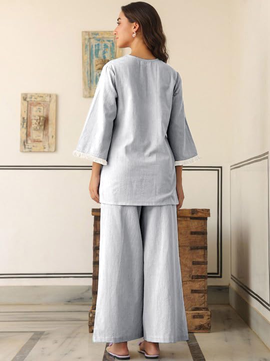 GRECIILOOKS Cotton Coord Set for Women - Light Blue - Image 2