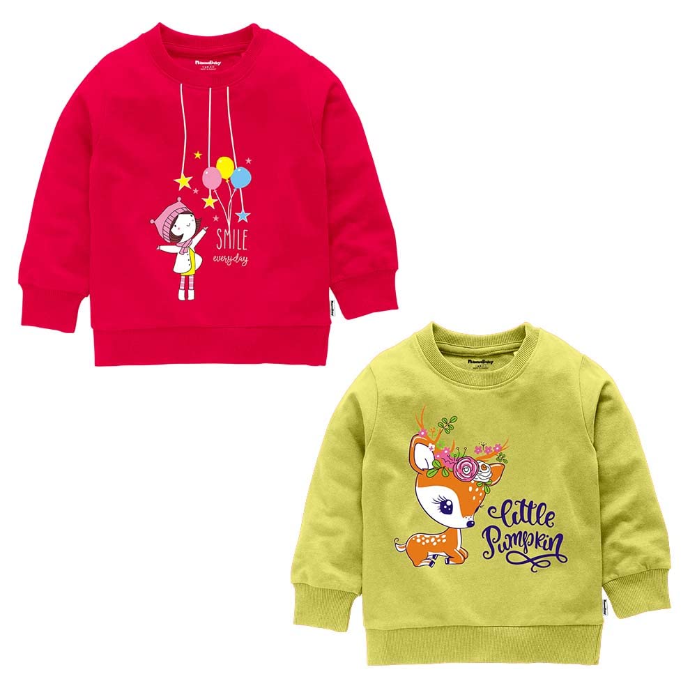 NammaBaby Girls Fleece Sweatshirts - Red & Yellow