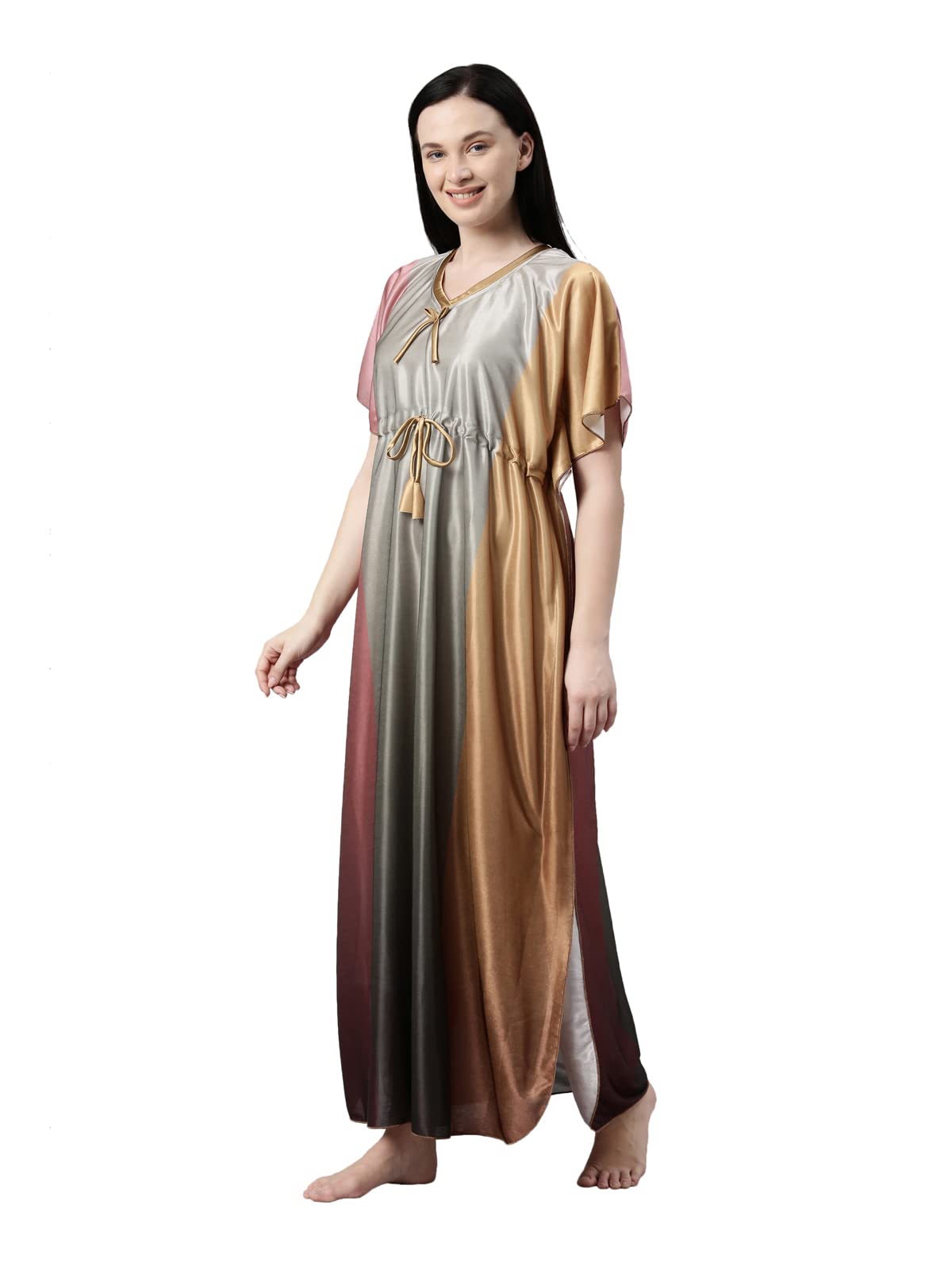 BAILEY Women Satin Printed Maxi Kaftan Nighty - Multicolor - Image 4