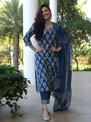 Pinkmint Indigo Printed Kurta Set for Women - Image 3