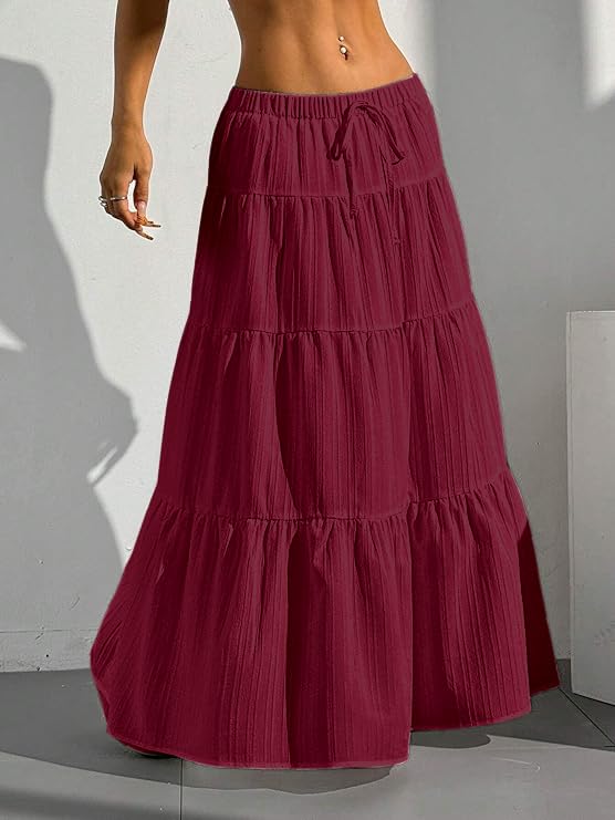 Jawdrobe Women's Georgette Ruffle Hem Skirt - Maroon - Image 3