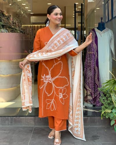 Alvami Masuri Orange Viscose Kurta Set for Women - Image 4