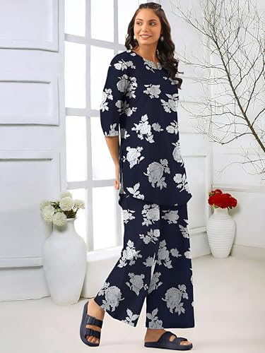 Pinkmint Women's Printed Top & Bottom Set - Navy Blue - Image 3
