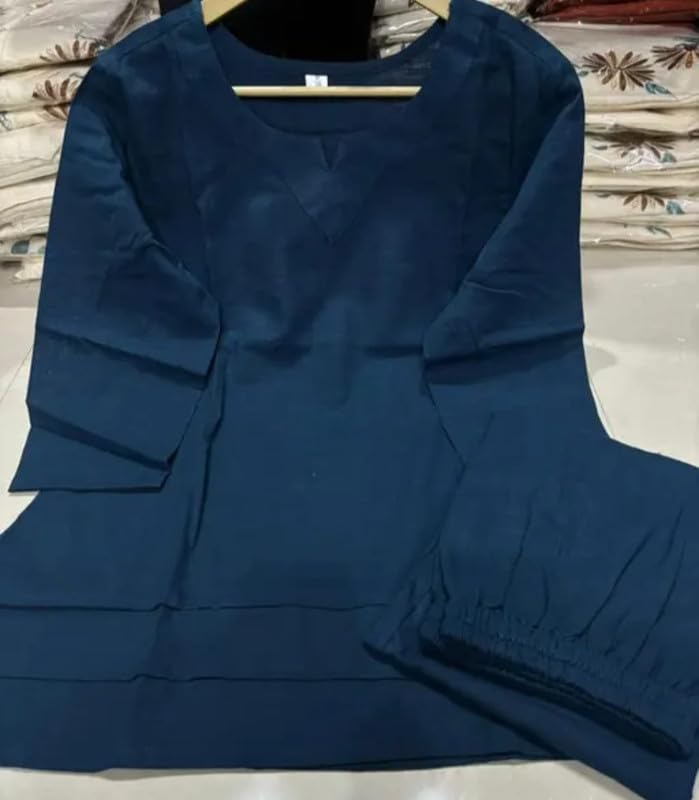 Navy Blue Cotton Linen Coord Set for Women - Image 4