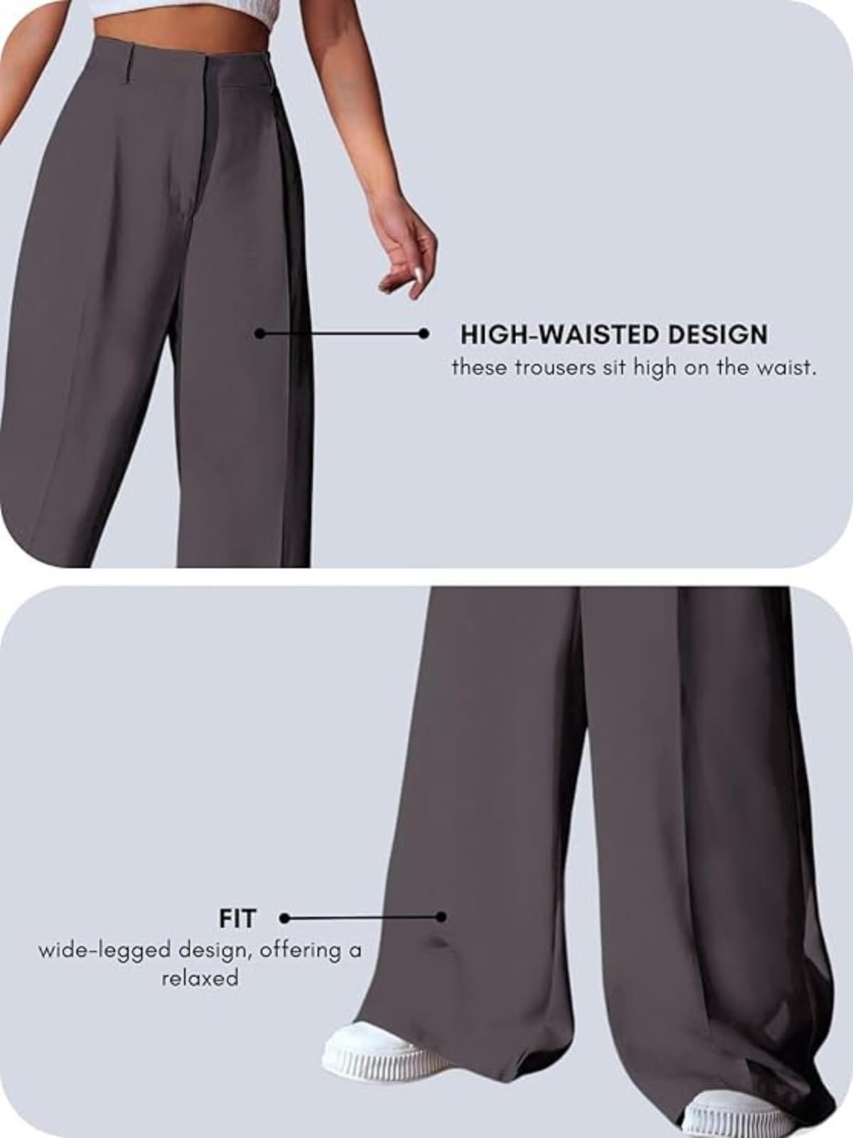 Greciilooks High Waist Flared Trousers for Women - Grey - Image 5