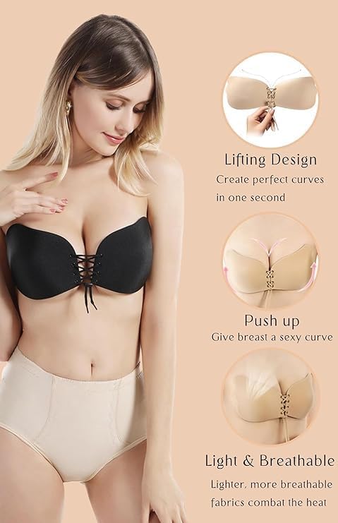 DClub Strapless Sticky Bra for Women - Black & Nude - Image 4