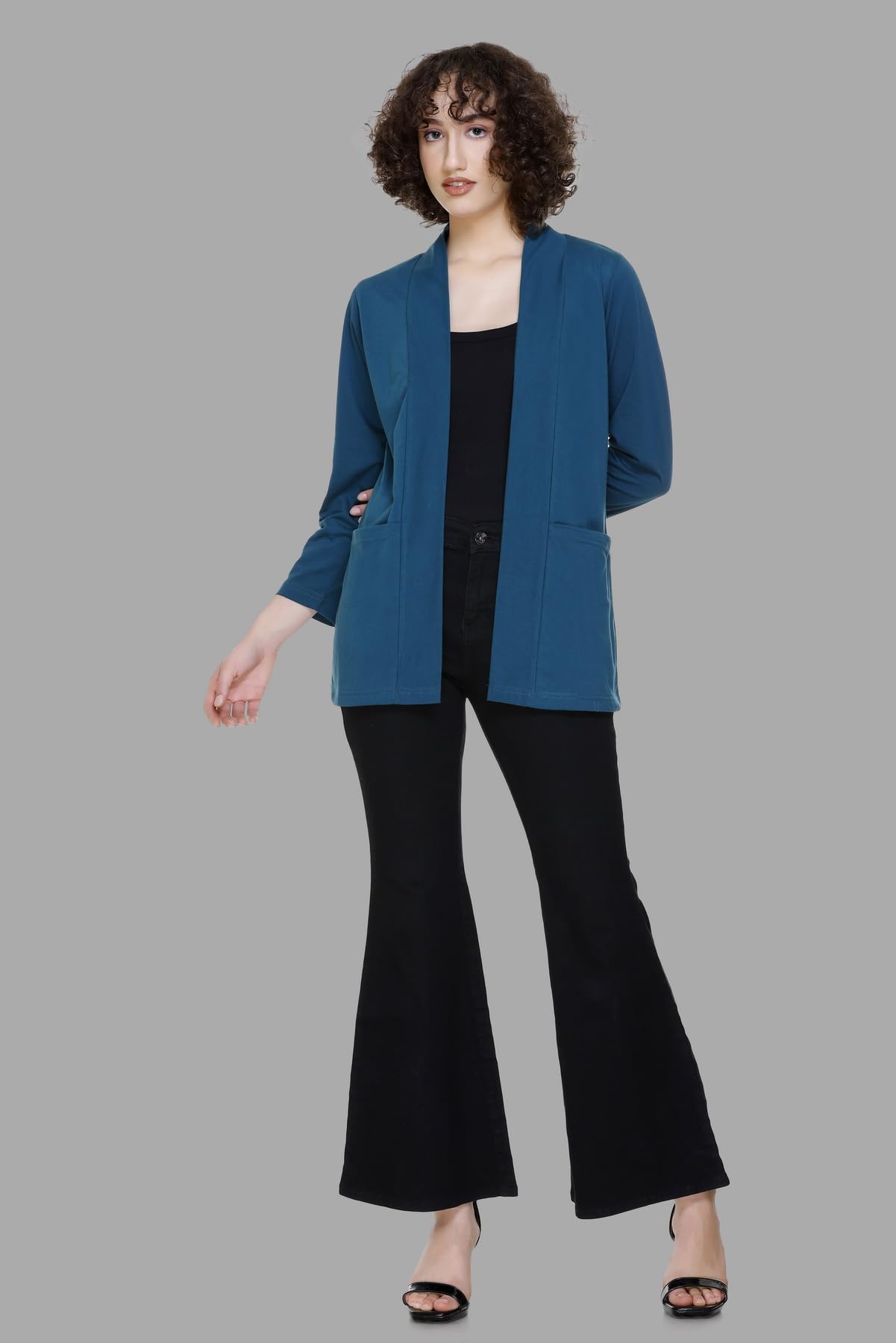 Plush Women's Cotton Waterfall Shrug - Peacock Blue - Image 3