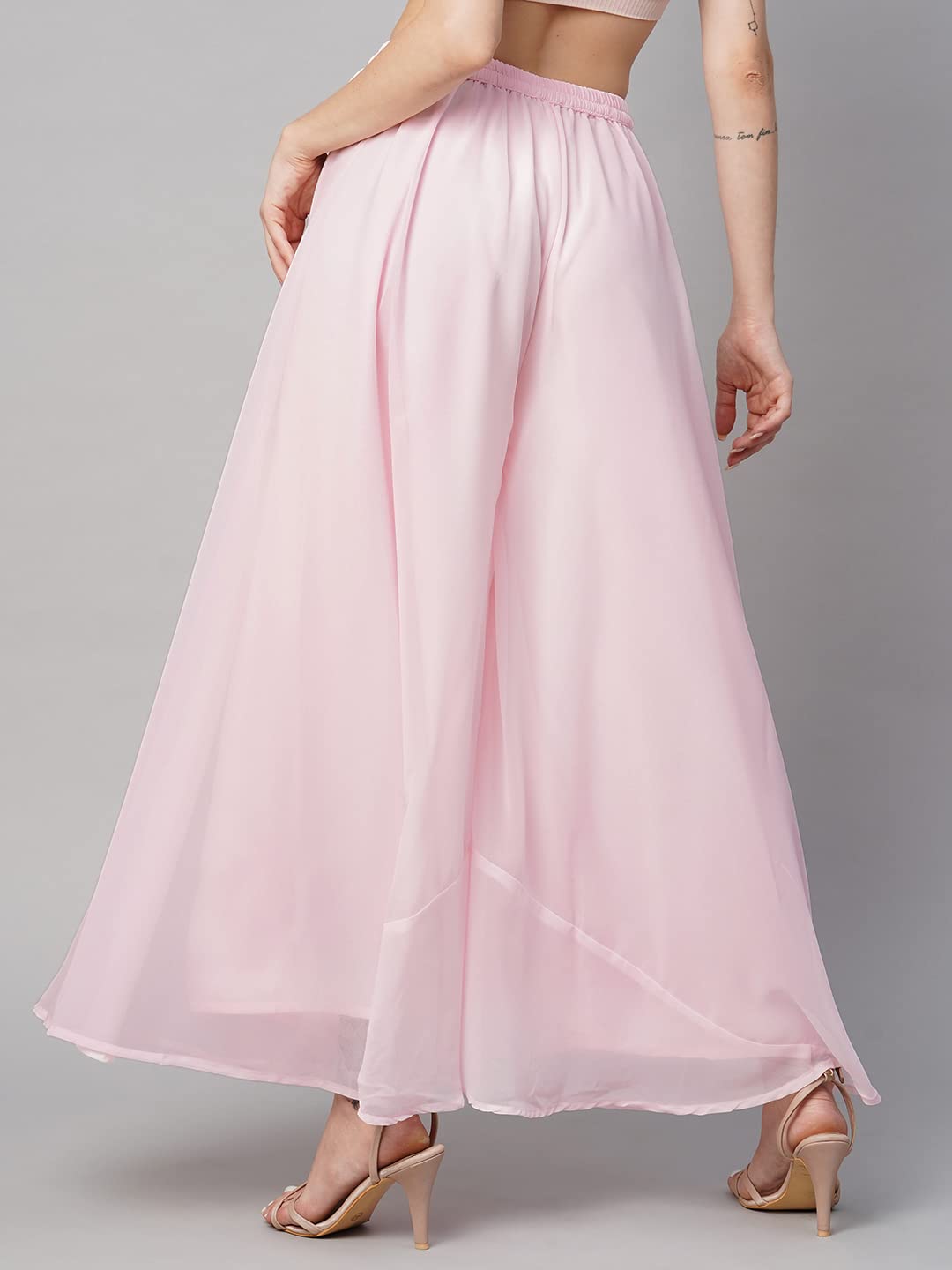 RATAN Pink Georgette Sharara Palazzo Pant for Women - Image 2