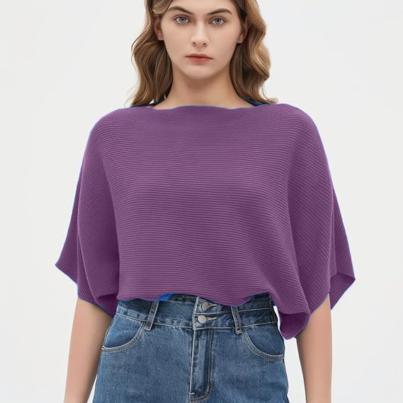 Zilcon Women's Ribbed Batwing Sleeve Top - Autumn Purple - Image 4
