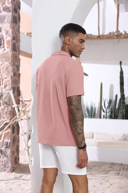 madfrog Men Solid Zip Polo Neck T-Shirt - Peach - Image 2