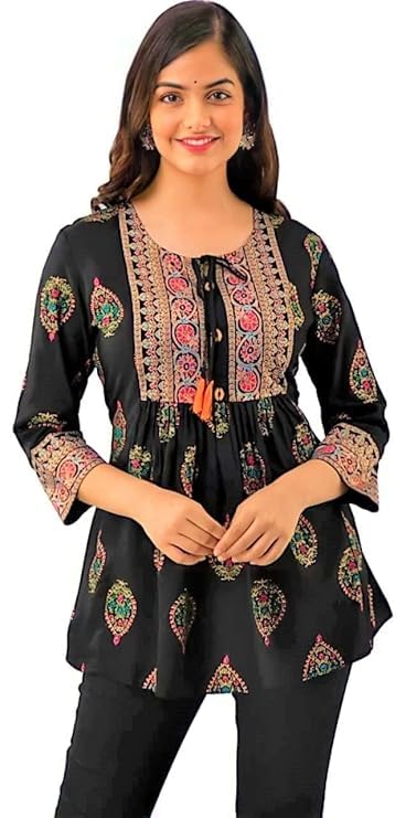 Black Embroidered Tunic Top for Women