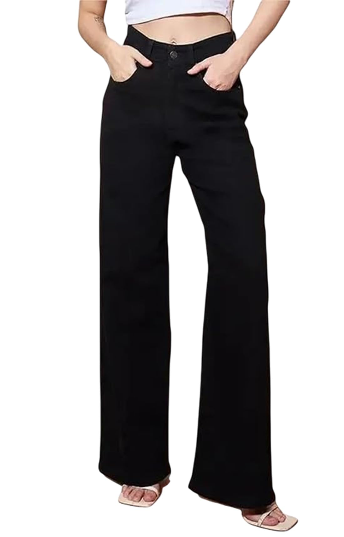 ADBUCKS High Rise Straight Fit Jeans for Women - Black