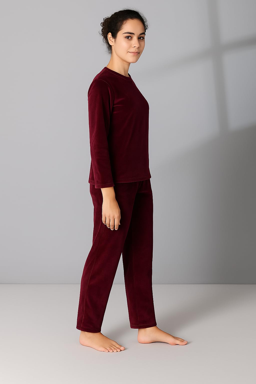 Duchess Velvet Nightsuit for Girls Women - Wine - Image 3