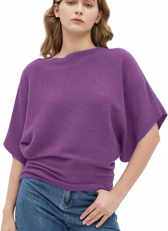 Zilcon Women's Ribbed Batwing Sleeve Top - Autumn Purple