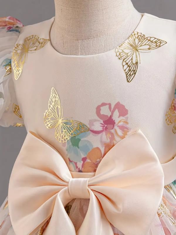 Princess Gold Foil Butterfly Dress for Baby Girls - Image 3