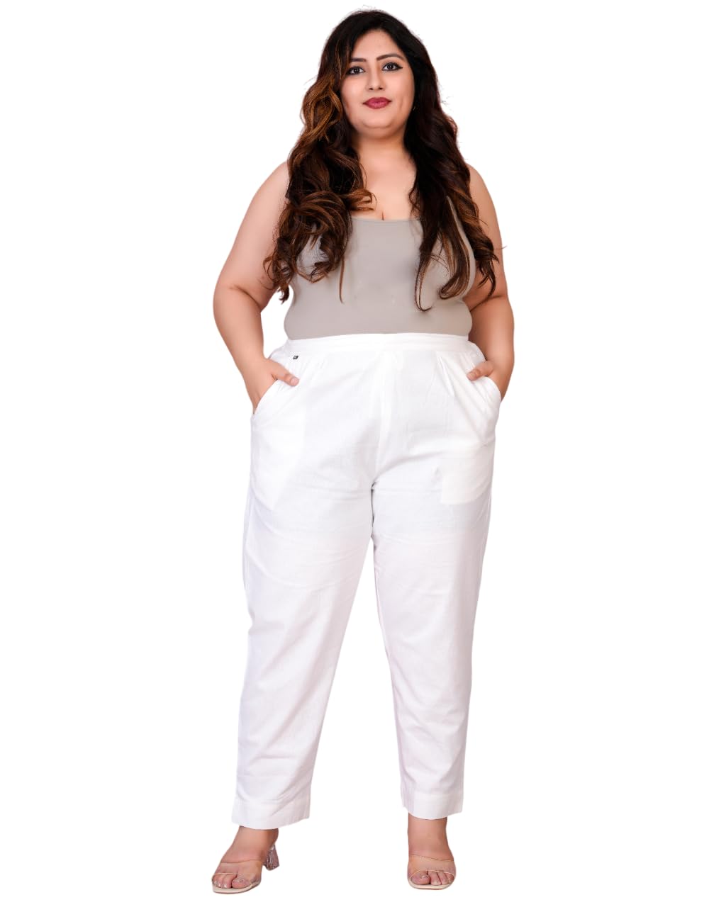 DKW White Cotton Pants for Women