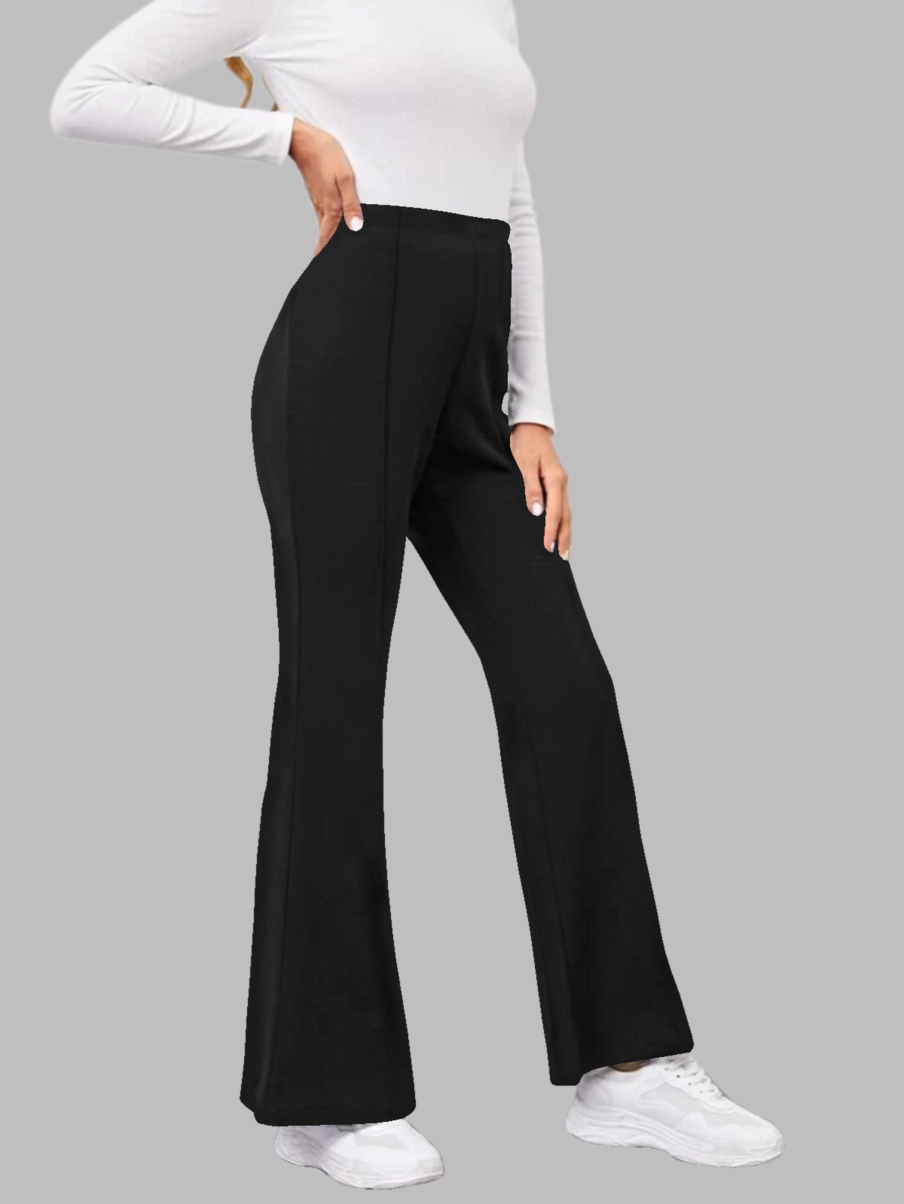 Black High-Waisted Bell Bottom Trousers for Women - Image 2
