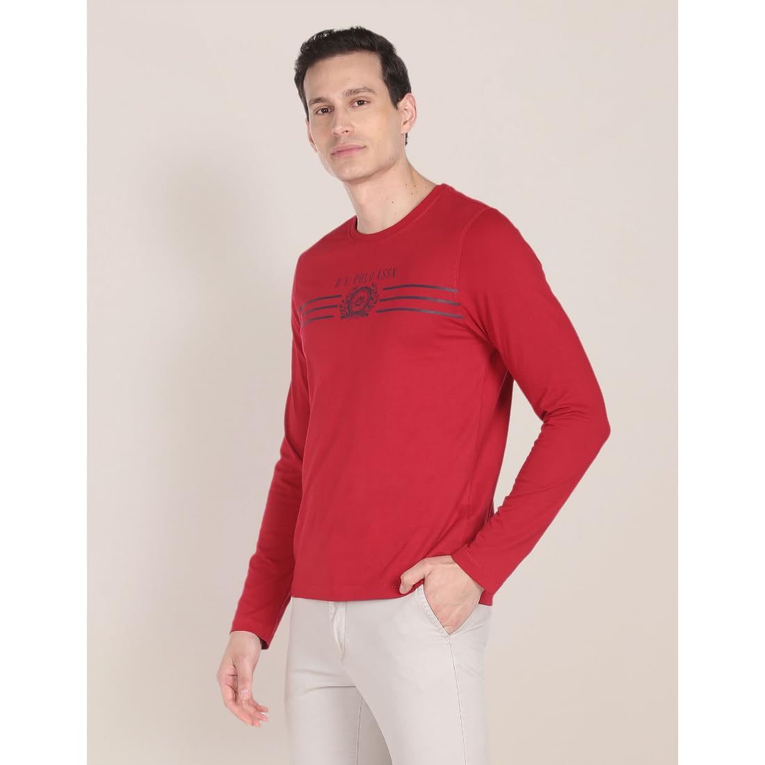 U. S. POLO ASSN. Men's Crew Neck Long Sleeve T-Shirt - Red - Image 4