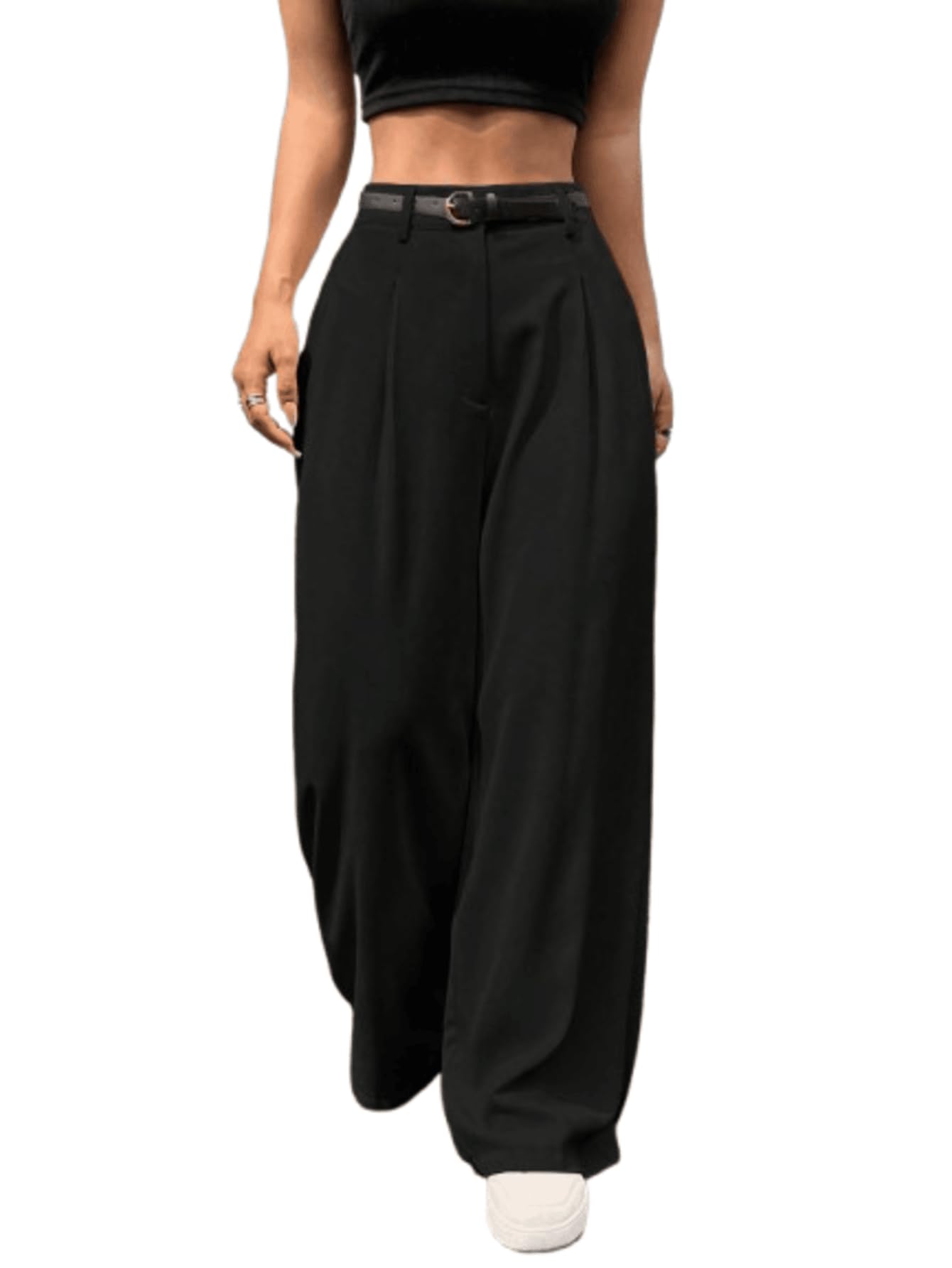 Aahwan Black Pleated Wide Leg Pants for Women