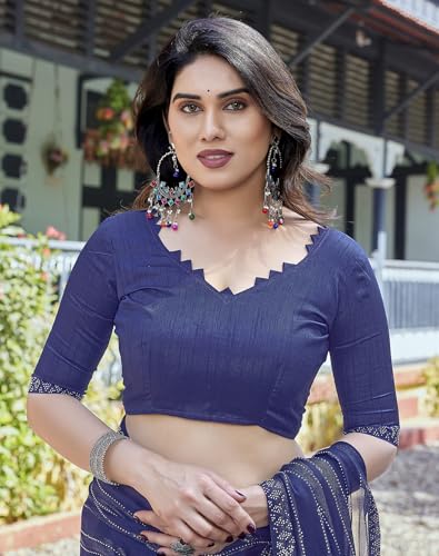 Yashika Women's Chiffon Saree - Navy - Image 2