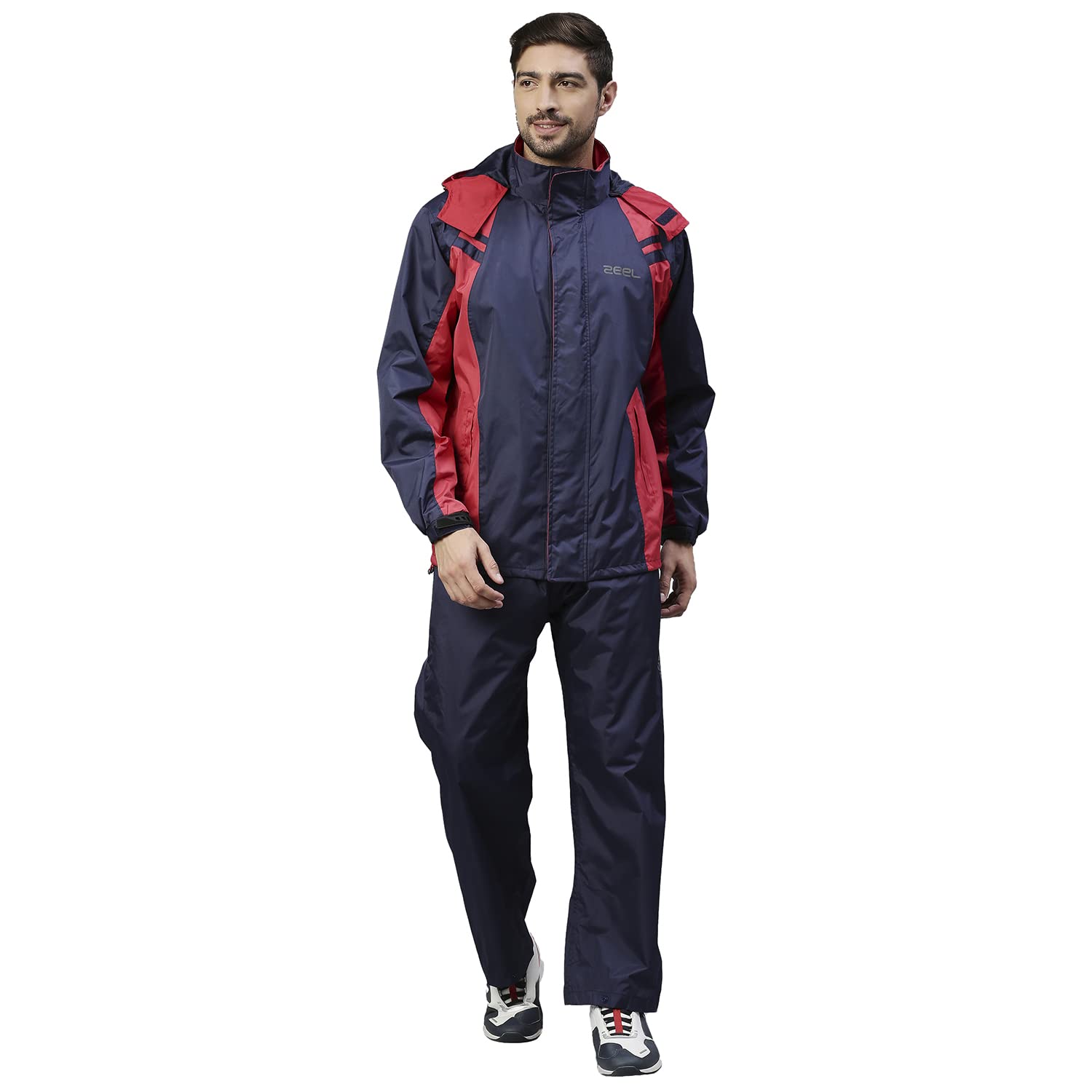 ZEEL Raincoat for Men - Navy Blue Red Waterproof