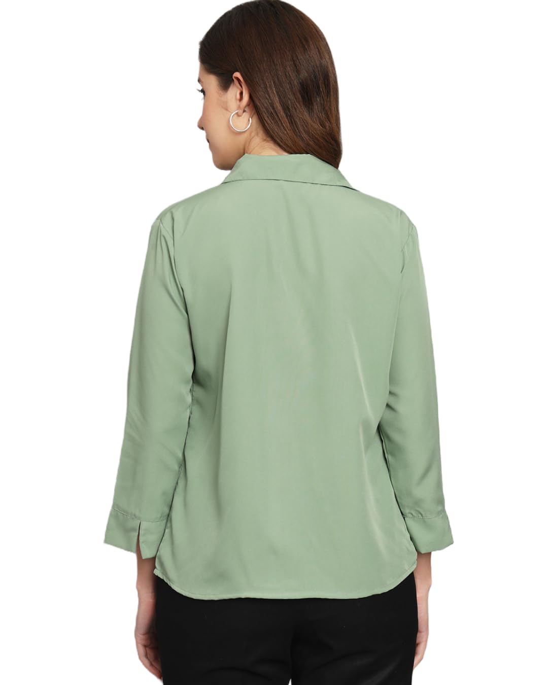 Funday Fashion Women's Pink Pista Green V-Collared Shirt - Image 3