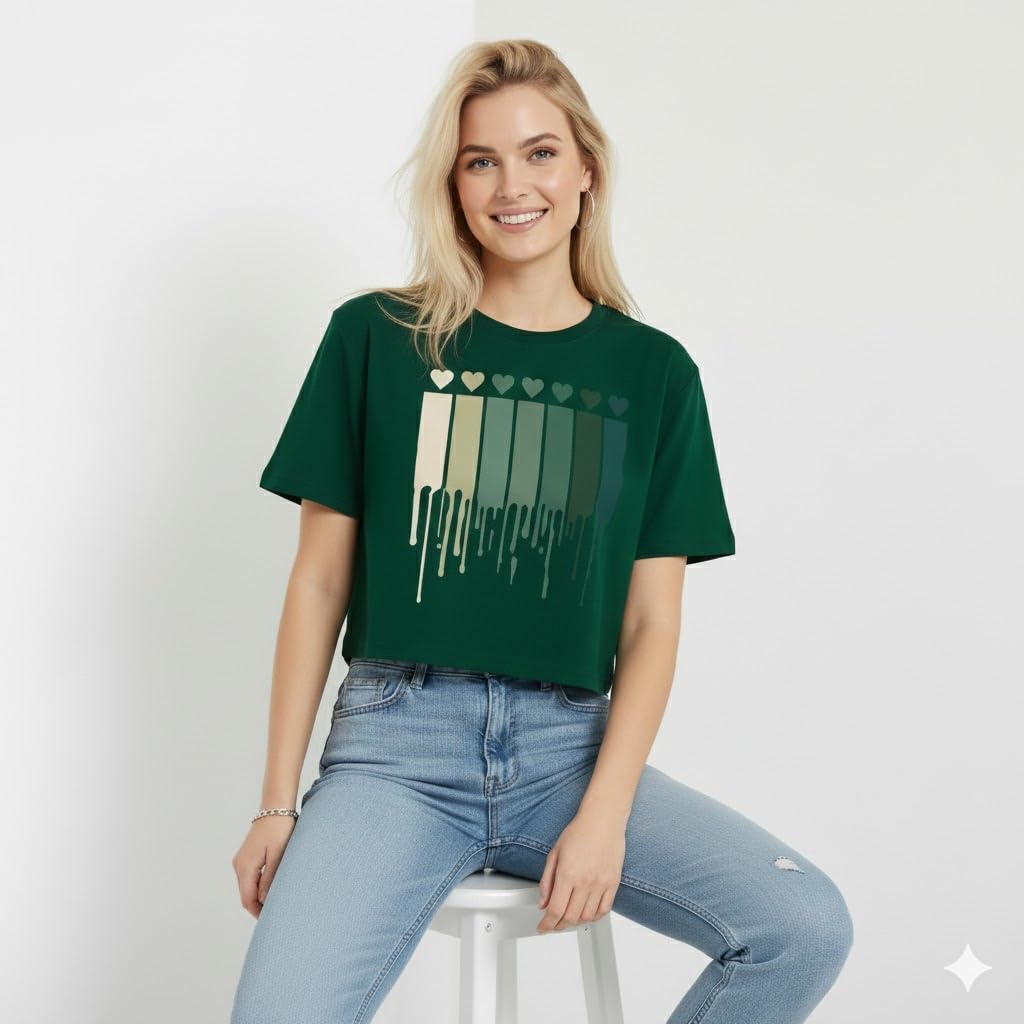 TOPLOT Heart Printed Crop Top for Women - Olive - Image 5