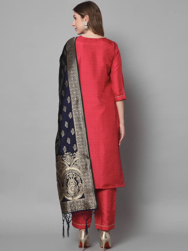 VredeVogel Women's Cotton Silk Kurta Pant Set - Cherry Red - Image 4