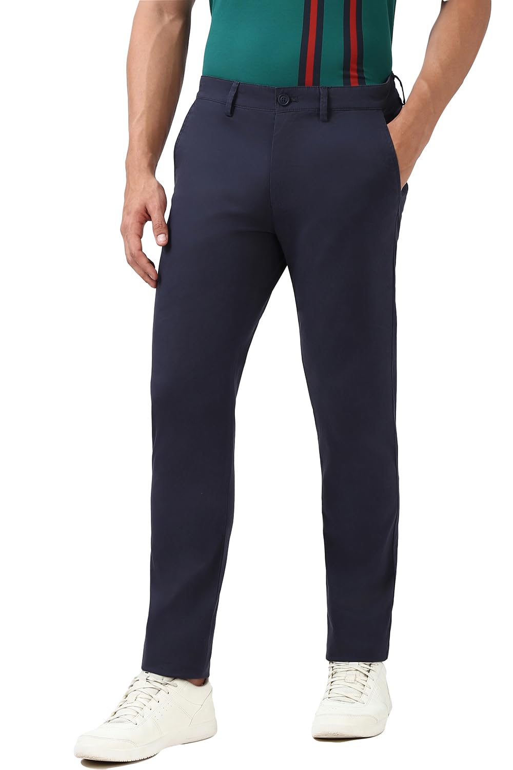 Peter England Men's Navy Blue Casual Trousers