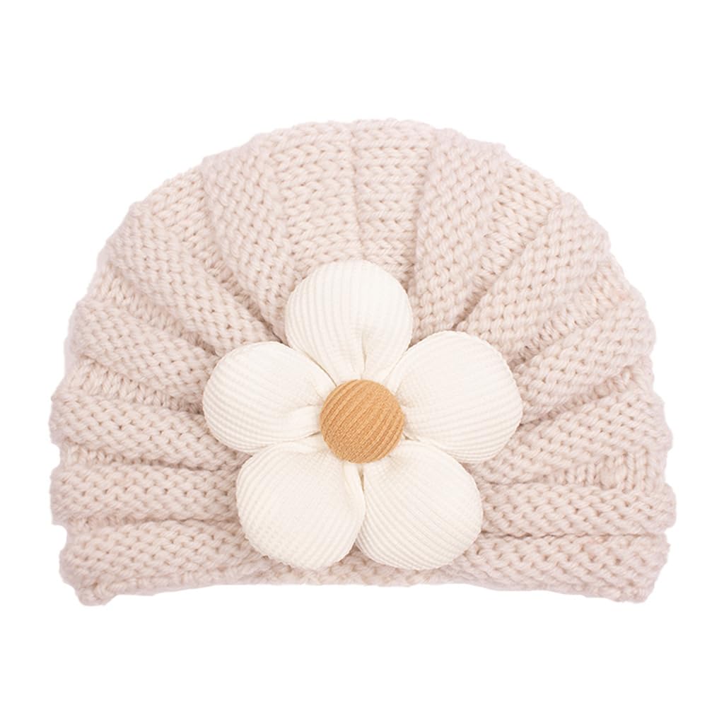 Baby Wool Cap with Flower - Unisex Off-White