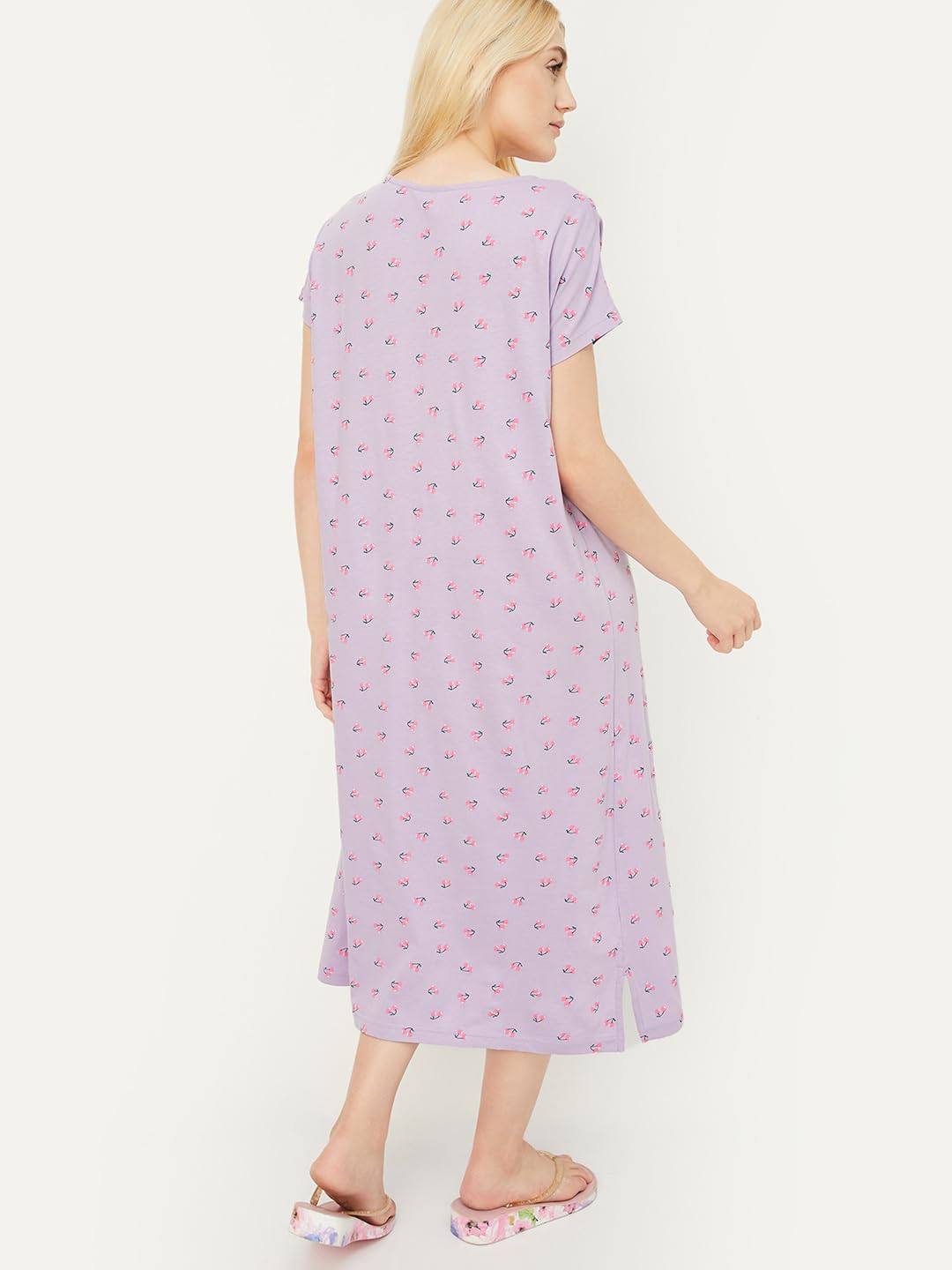 Max Women Cotton Calf Length Nightgown - Lilac - Image 5