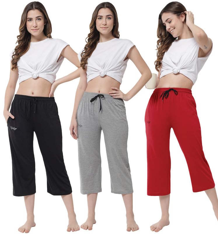 Fflirtygo Women's Capri Lounge Wear - Black Grey Red - Image 4
