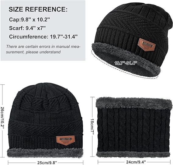 Black Winter Cap & Muffler Set for Men & Women - Image 2