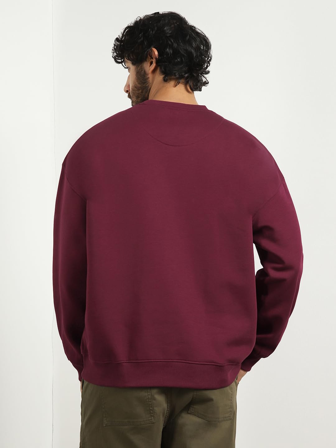 NOBERO Men's Cotton Blend Crew Neck Sweatshirt - Maroon - Image 5