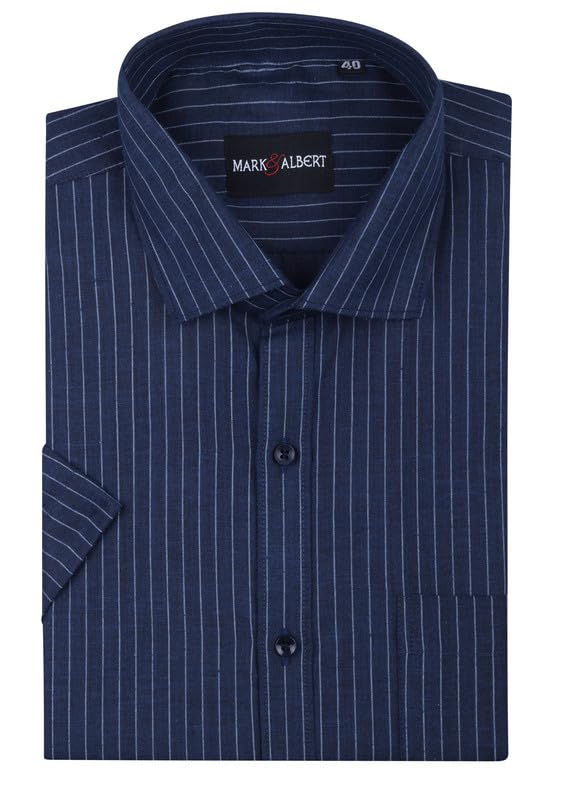 MARK & ALBERT Men's Cotton Slim Fit Shirt - Navy Blue