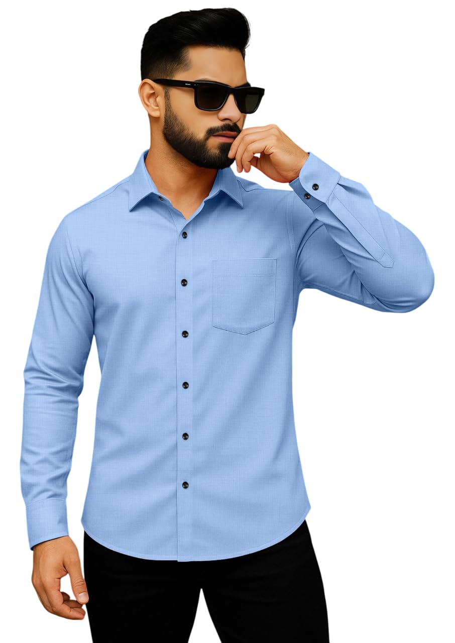 GarbGlide Men's Plain Casual Shirt - Sky