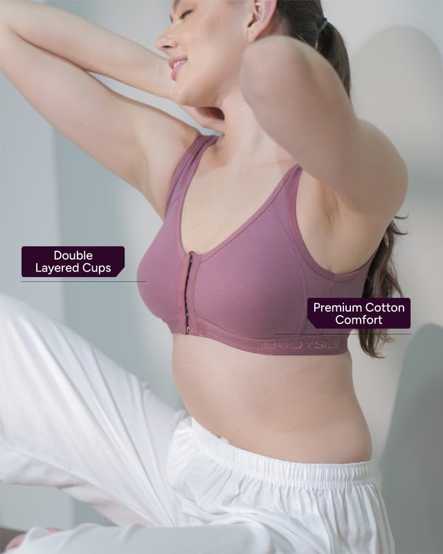 BODYSIZE Women's Cotton Front Open Sports Bra - Image 3