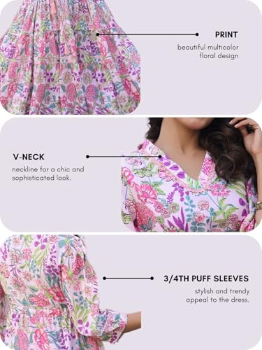 GRECIILOOKS Women A-Line Rayon Western Dress - Pink - Image 4