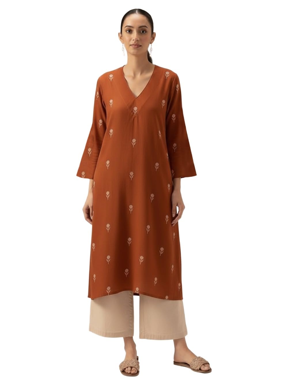 ANNI DESIGNER Cream Floral Rayon Kurta Set