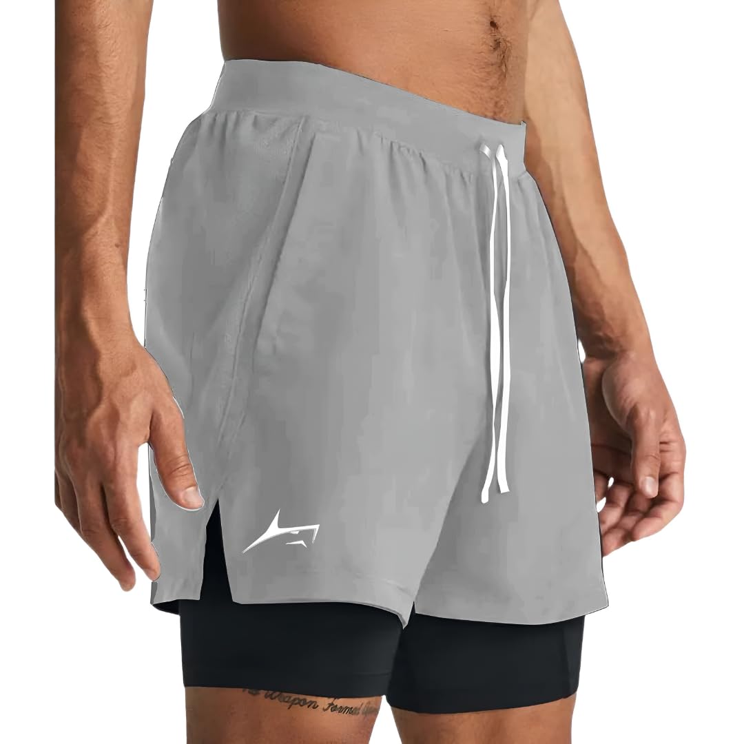 PROSHARX Men's Active Shorts with Inner Tights - Grey