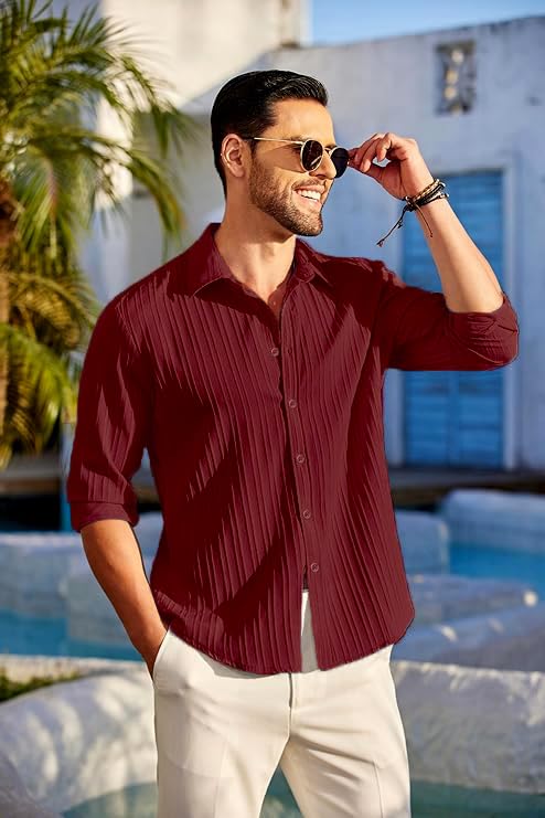CB-COLEBROOK Men's Linen Shirt - Dark Red - Image 4