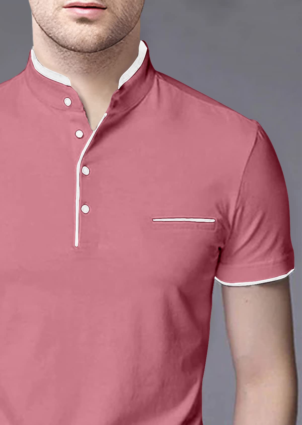 AUSK Men's Peach Henley T-Shirt - Image 2