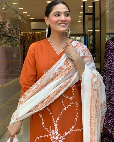 Alvami Masuri Orange Viscose Kurta Set for Women - Image 3
