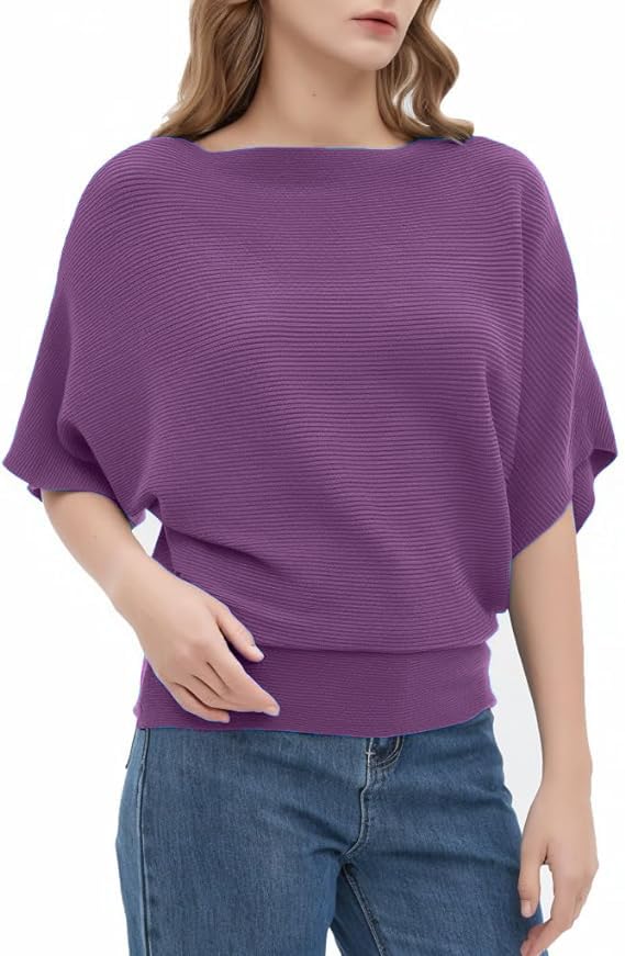 Zilcon Women's Ribbed Batwing Sleeve Top - Autumn Purple - Image 3