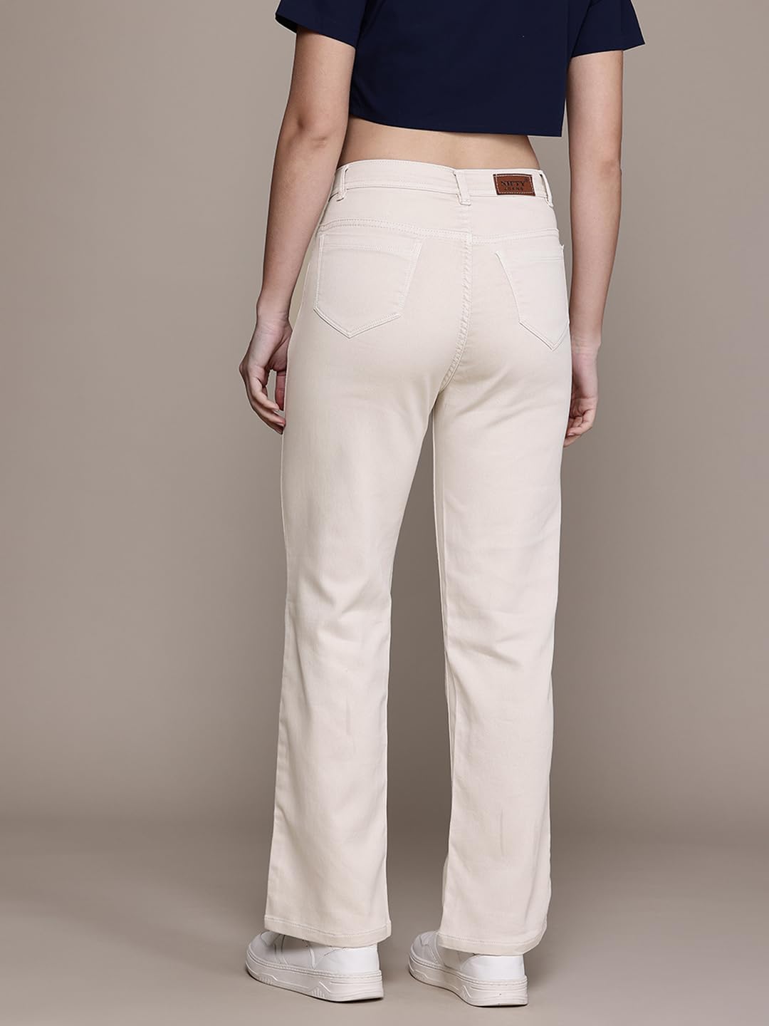 Nifty Cream Straight Fit Boyfriend Jeans for Women - Image 4