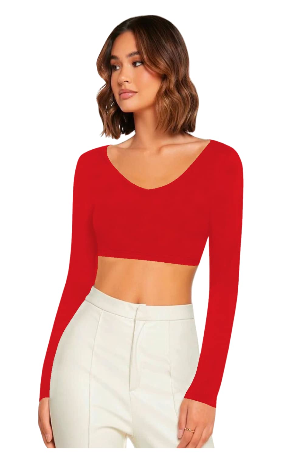 Dream Beauty V-Neck Crop Top for Women - Red