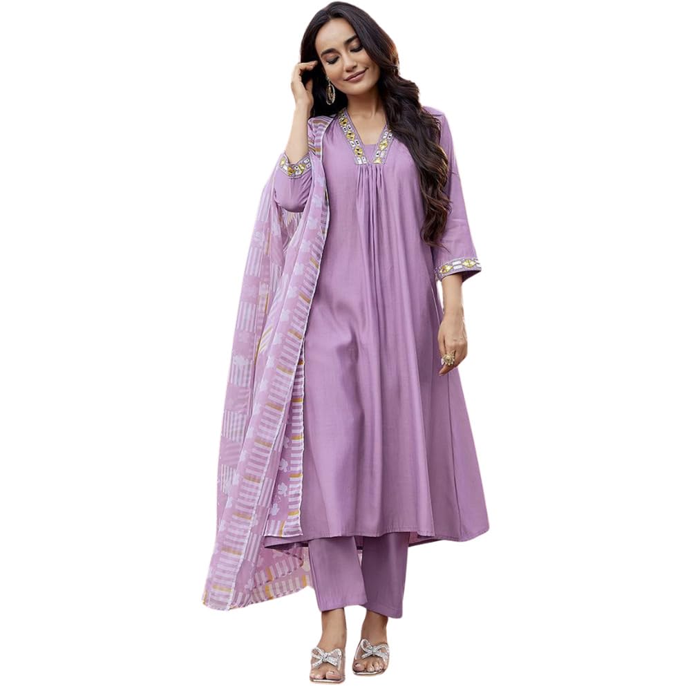 SHIENZY Women's Embroidered Kurta Pant with Dupatta