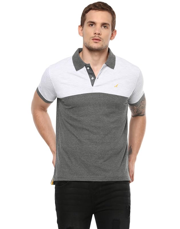AMERICAN CREW Men's Polo T-Shirt - Ecru Melange Charcoal Melange